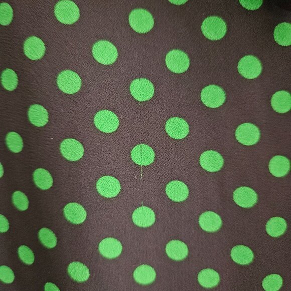 Lauren Ralph Lauren tie neck long sleeve peplum top, green polka dot, sz large - Picture 14 of 15